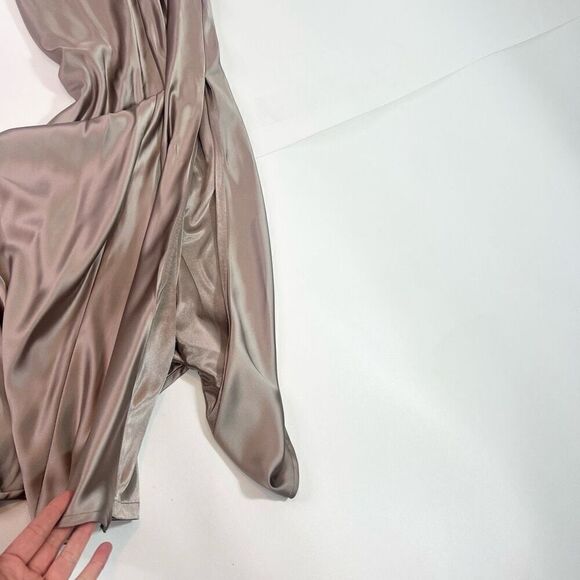 Reverly Dress Womens 4 gray Maxi One Shoulder Pleated Evening Gown Satin - Picture 8 of 15